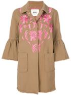 Bazar Deluxe Embroidered Trumpet Sleeve Denim Coat - Brown