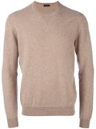 Z Zegna Crew Neck Pullover, Men's, Size: Large, Nude/neutrals, Polyamide/cashmere