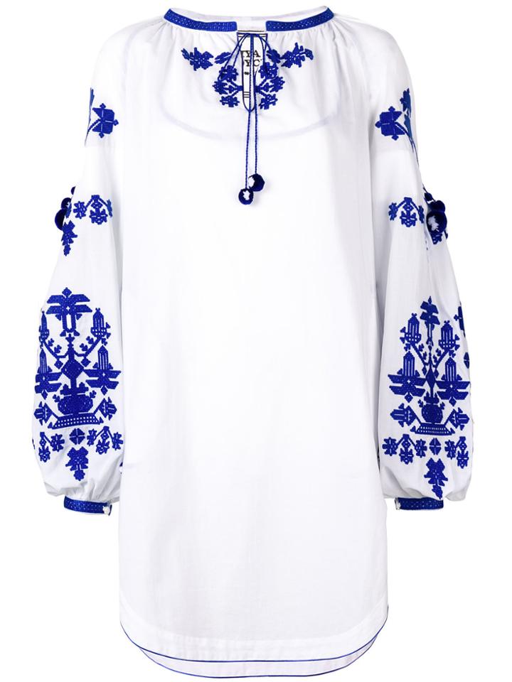 Yuliya Magdych Embroidered Pom Pom Dress - White