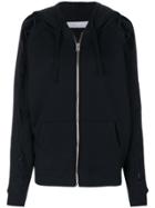 Iro Lace-up Sleeve Zip Hooded Cardigan - Black