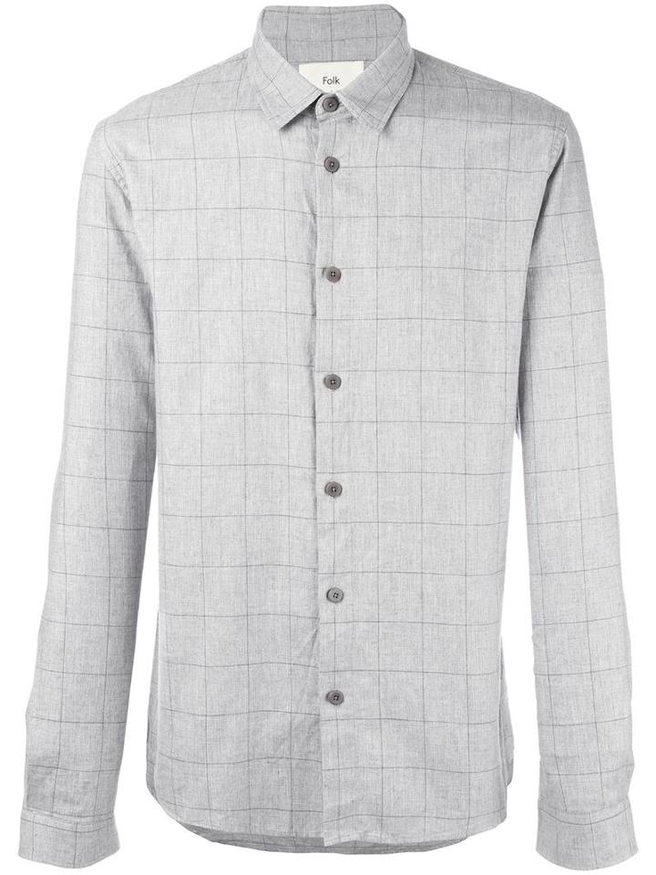 Folk Checked Shirt, Men's, Size: 3, Grey, Cotton
