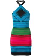 Balmain Halterneck Colour Block Dress, Women's, Size: 38, Green, Polyamide/spandex/elastane/viscose