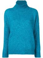 Masscob Ribbed Oversized Turtle Neck Sweater - Blue