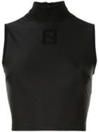 Fendi Pre-owned Ff Logo Stand-up Neck Cropped Top - Black