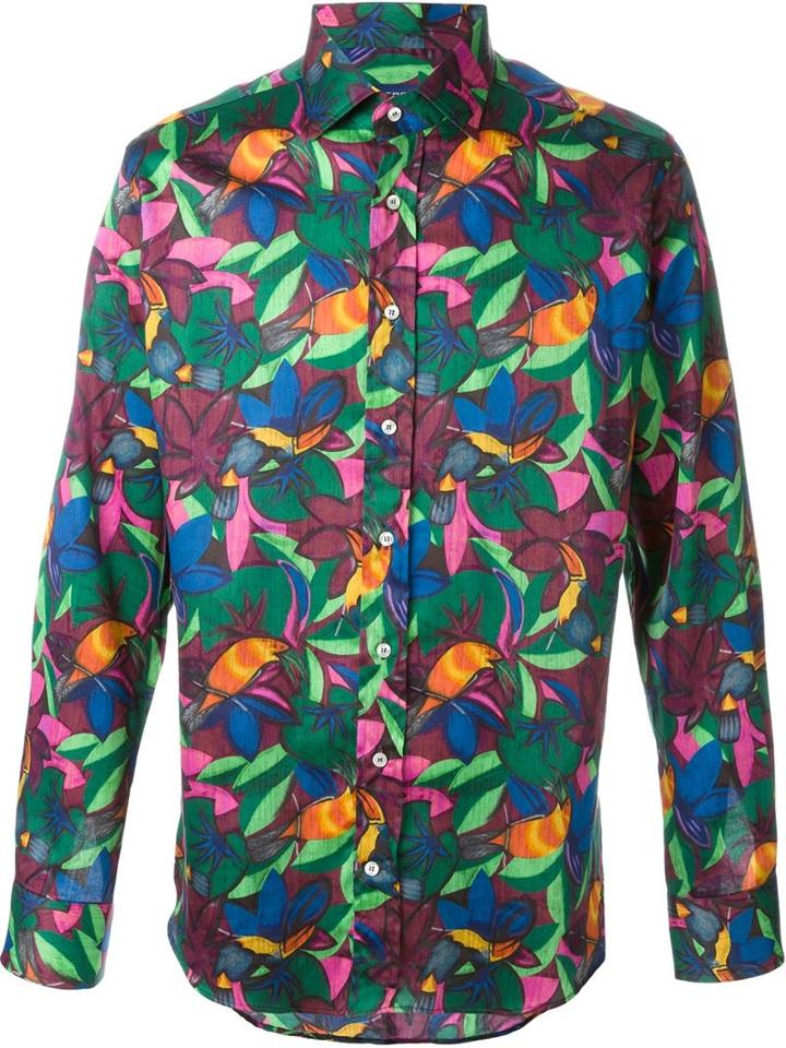 Etro Floral Print Shirt, Men's, Size: 44, Green, Cotton