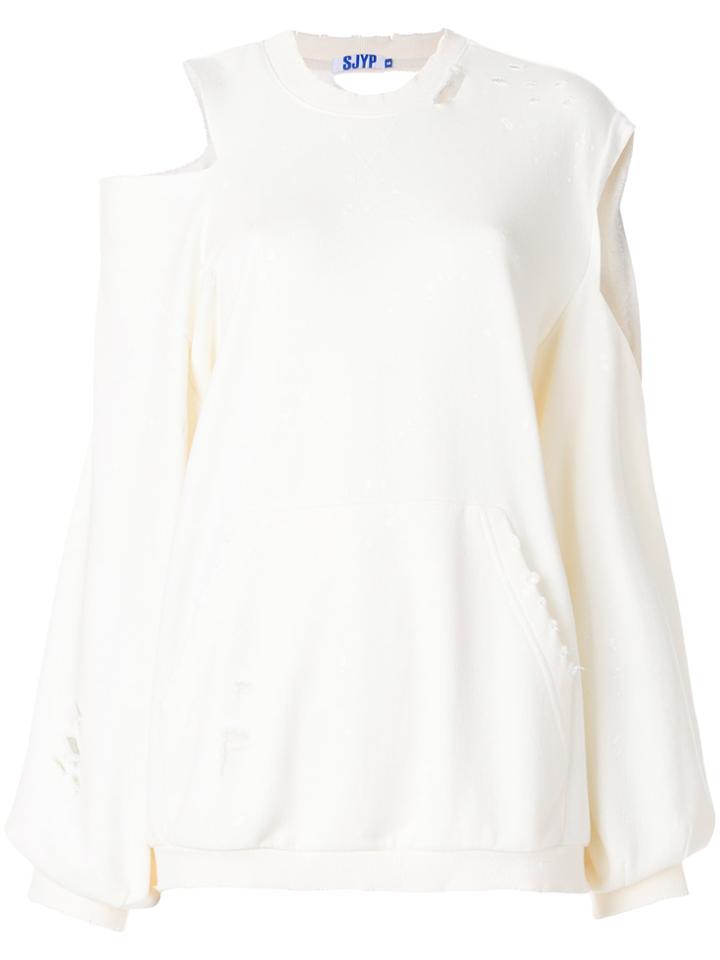 Sjyp Distressed Cutout-detail Jumper - White