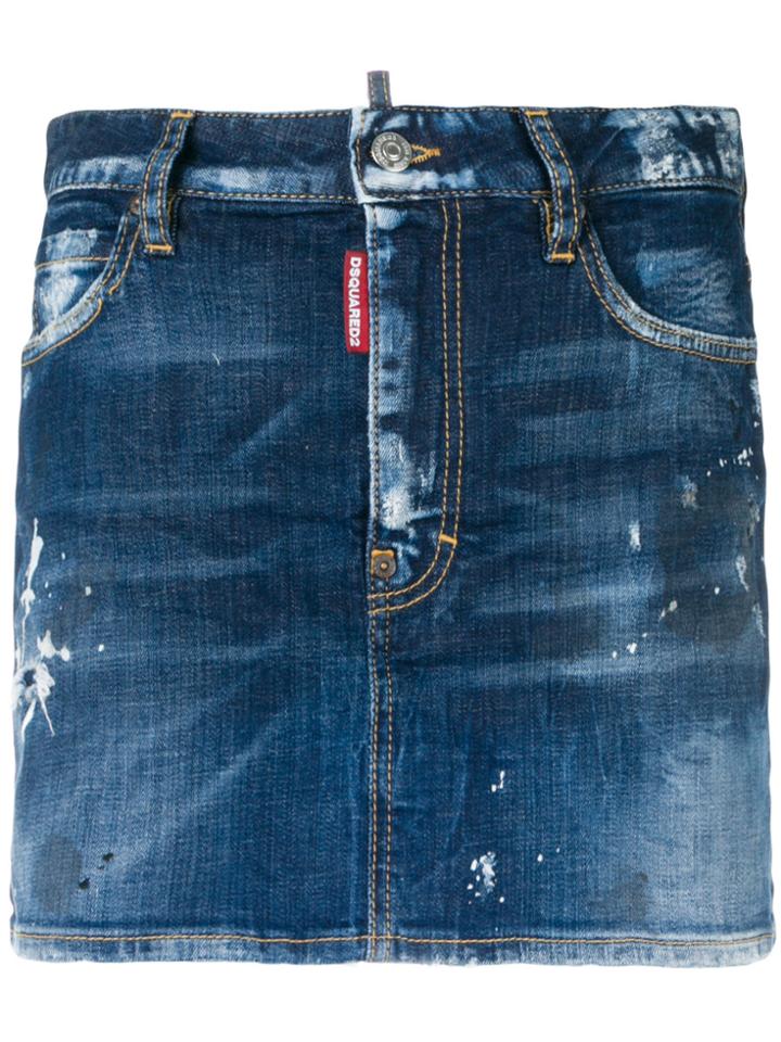 Dsquared2 Distressed Paint Spattered Mini Skirt - Blue