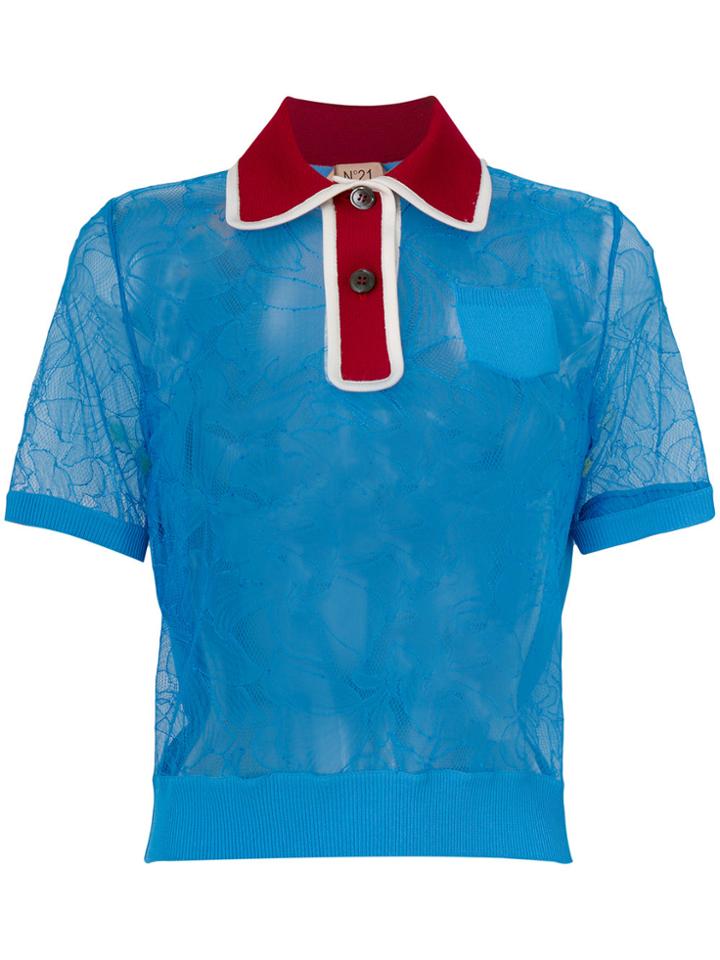No21 Floral Lace Polo Shirt - Blue