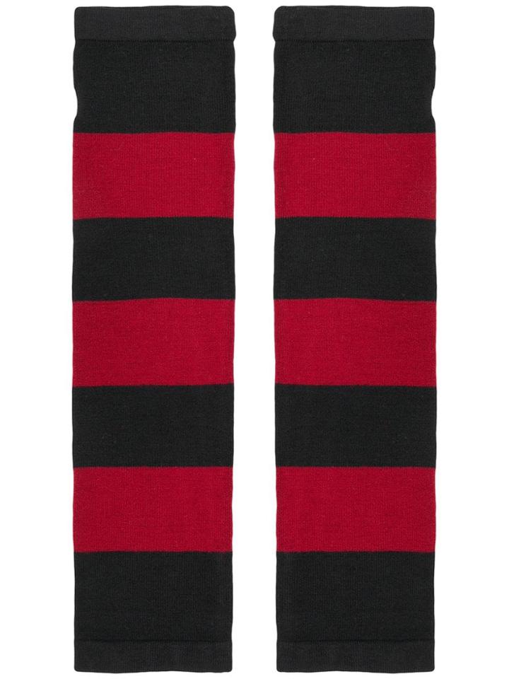 6397 Striped Fingerless Gloves - Red