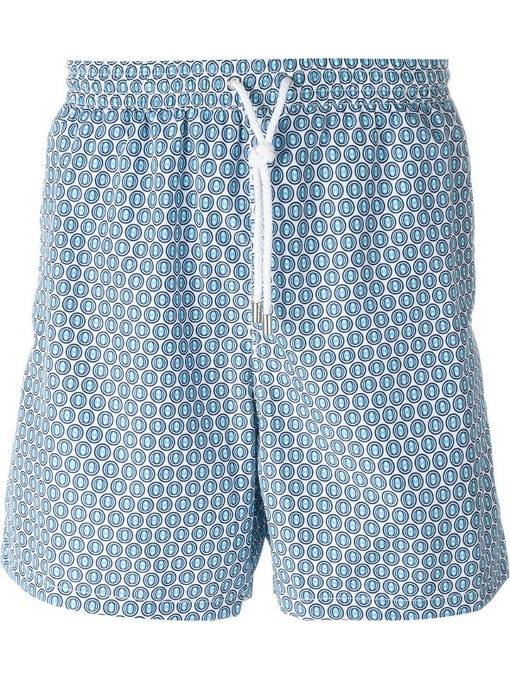 Kiton Circle Print Swim Shorts, Men's, Size: 56, Blue, Polyester