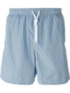 Kiton Circle Print Swim Shorts, Men's, Size: 56, Blue, Polyester