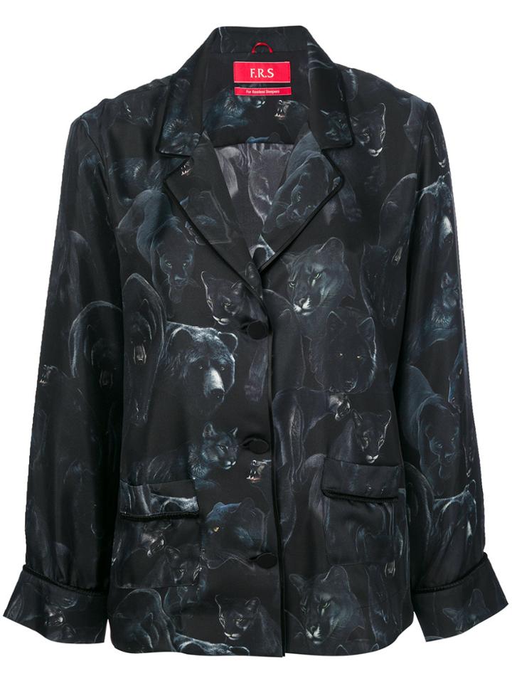 F.r.s For Restless Sleepers Night Animals Print Button Up Top - Black