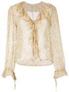 Saint Laurent Polka Dot Sheer Ruffle Blouse - Nude & Neutrals
