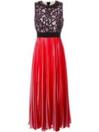 Msgm Lace Top Pleated Dress, Women's, Size: 42, Red, Polyester