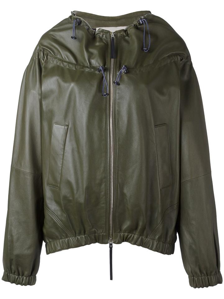 Marni Drawstring Neck Jacket, Women's, Size: 40, Green, Leather/silk