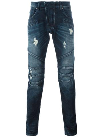 Pierre Balmain Distressed Skinny Jeans, Men's, Size: 33, Blue, Cotton/spandex/elastane