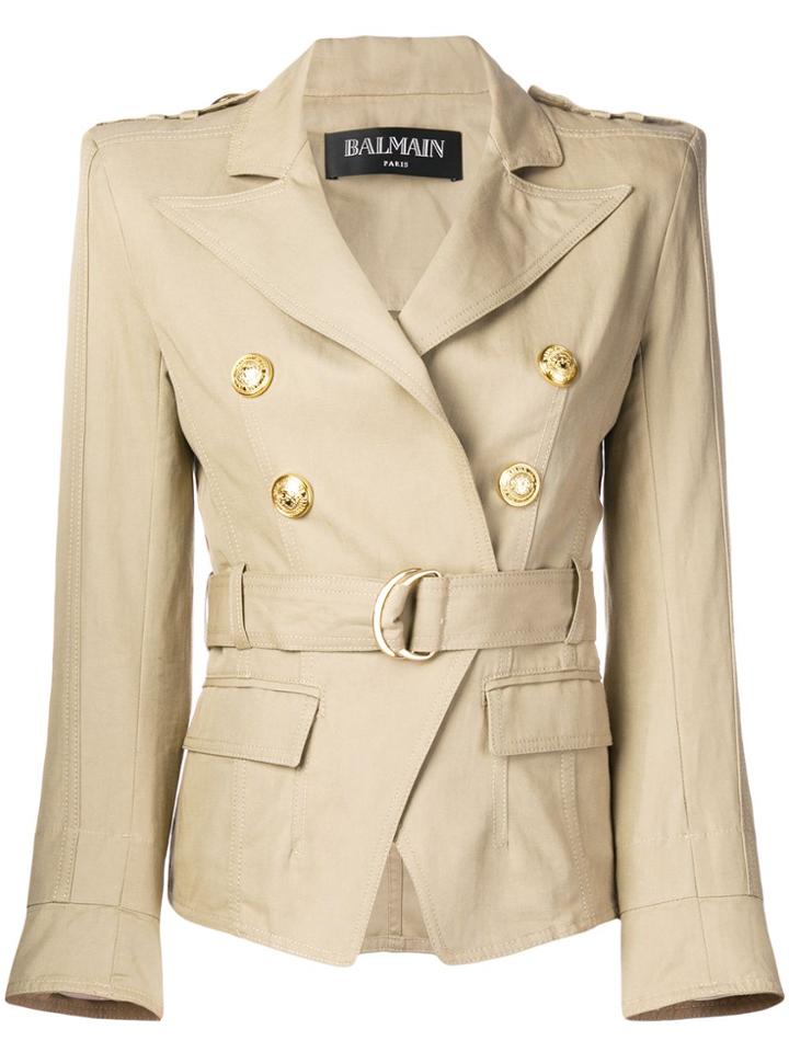 Balmain Belted Double-breasted Jacket - Neutrals