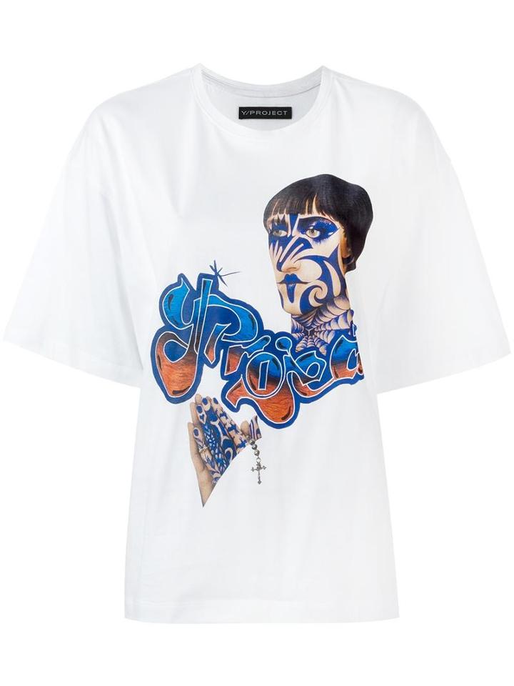 Y / Project Printed T-shirt, Women's, Size: Xs, White, Cotton