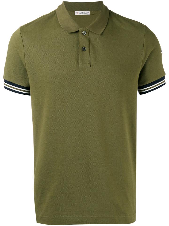 Moncler Contrast Sleeve Polo Shirt, Men's, Size: Medium, Green, Cotton