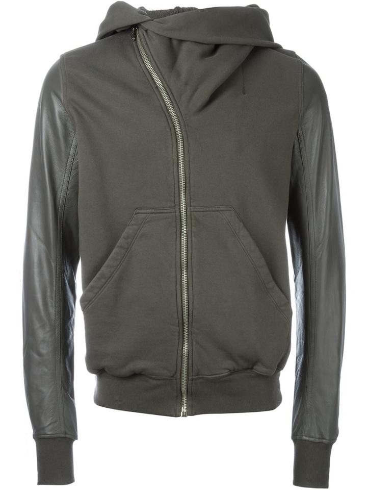 Rick Owens Drkshdw Leather Sleeve Asymmetric Zip Hoodie
