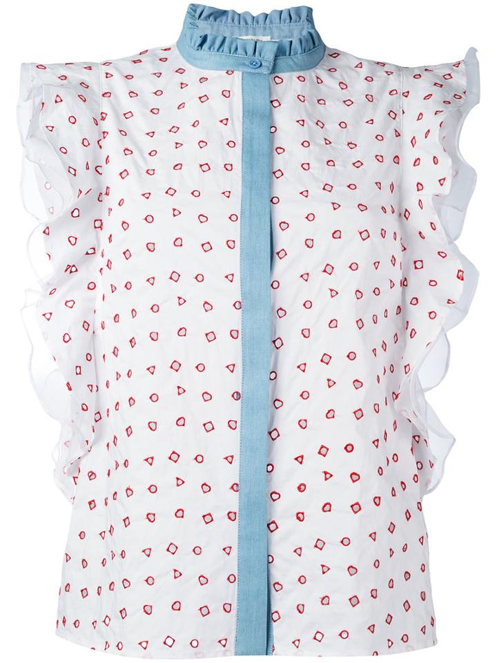 Manoush - Ruffled Geometric Shape Blouse - Women - Cotton/polyester - 36, White, Cotton/polyester