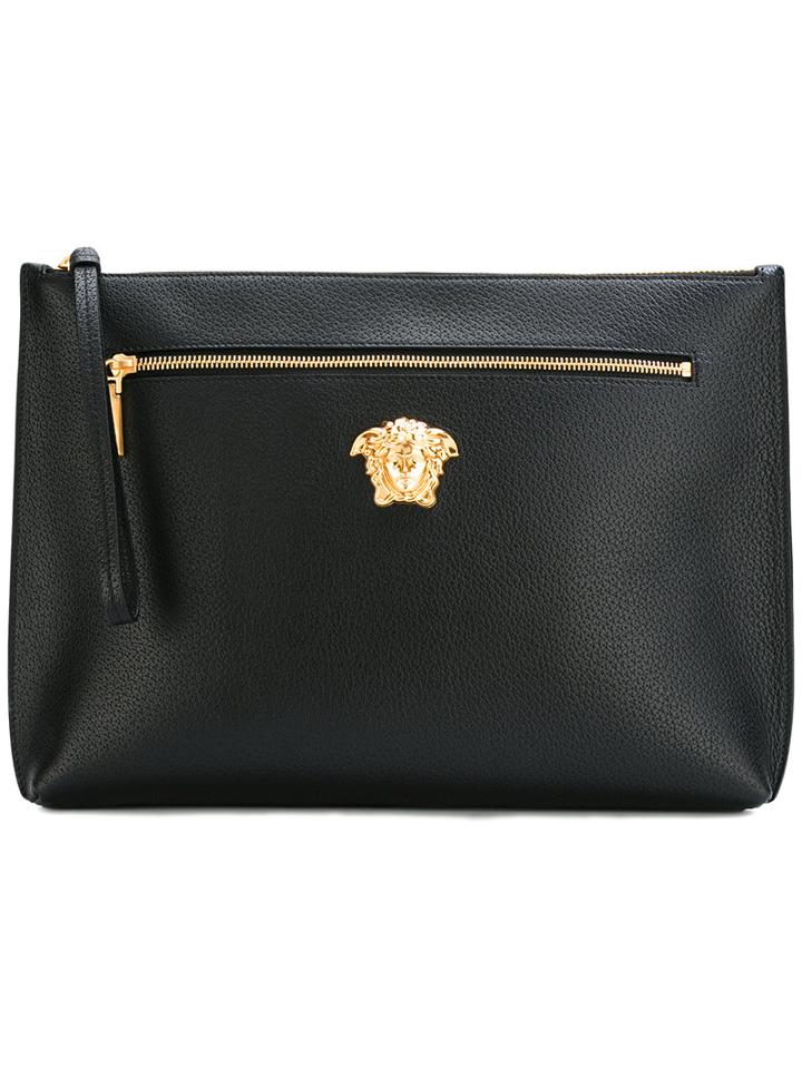 Versace Palazzo Wristlet Clutch, Men's, Black, Calf Leather