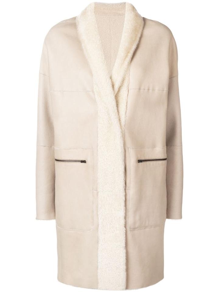 Sprung Frères Lamb Fur Shawl Collar Coat - Neutrals