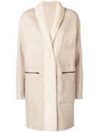 Sprung Frères Lamb Fur Shawl Collar Coat - Neutrals