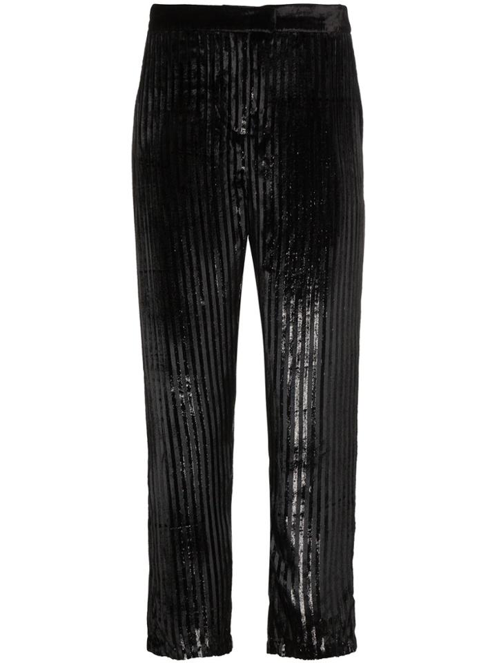 De La Vali Velvet Trousers With Lurex Stripes - Black