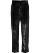 De La Vali Velvet Trousers With Lurex Stripes - Black