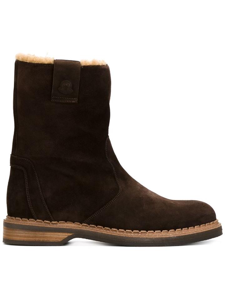 Moncler Shearling Lined Boots, Men's, Size: 45, Brown, Suede/rubber