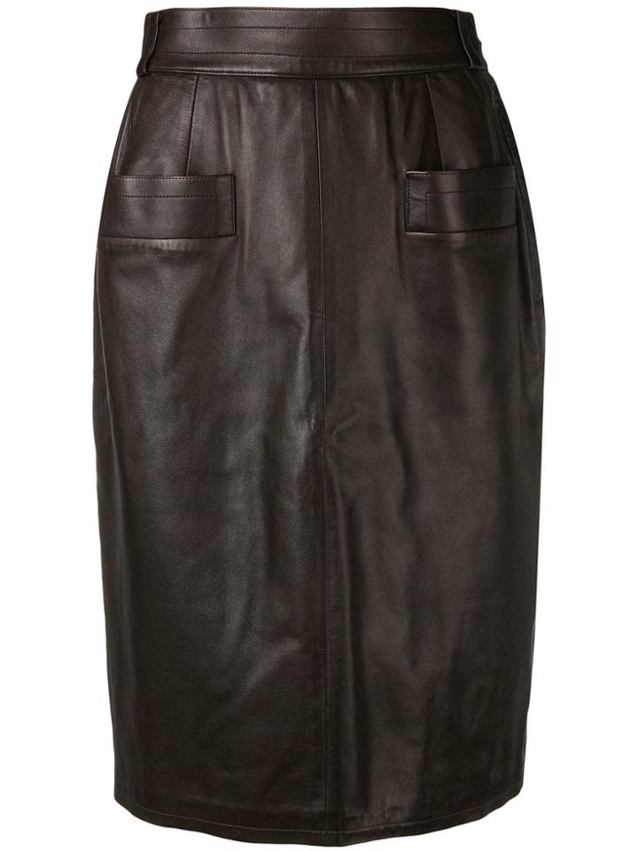 Yves Saint Laurent Vintage 1970's Leather Pencil Skirt - Brown