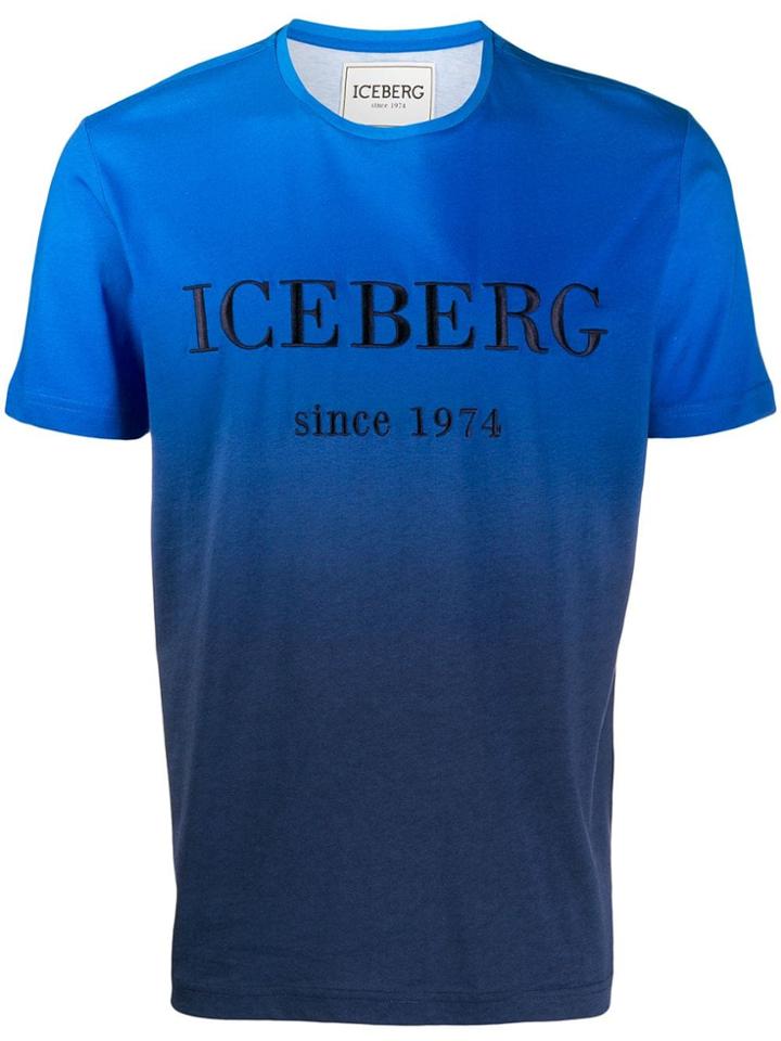 Iceberg Logo Embroidered Ombré T-shirt - Blue