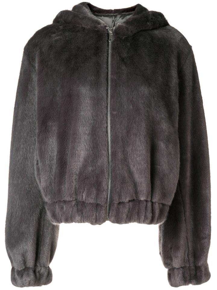 Helmut Lang Hooded Mink Bomber - Grey