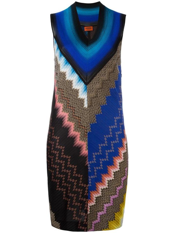 Missoni V-neck Knitted Dress, Women's, Size: 40, Blue, Nylon/viscose/wool