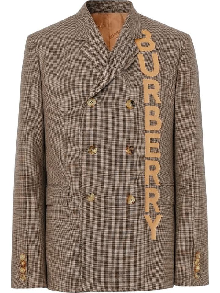 Burberry Slim Fit Logo Print Cotton Wool Blend Tailored Jacket - Brown
