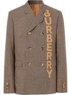 Burberry Slim Fit Logo Print Cotton Wool Blend Tailored Jacket - Brown