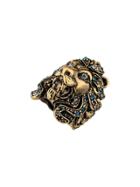 Gucci Lion Head Ring With Multicolor Crystals - Gold