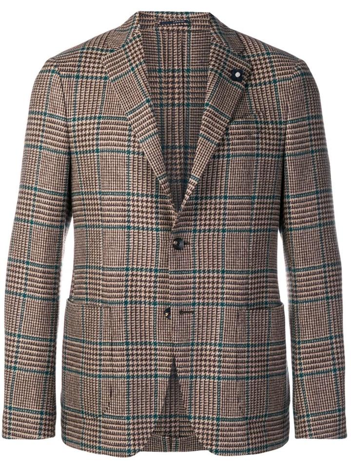 Lardini Lapel Petal Classic Check Blazer - Brown