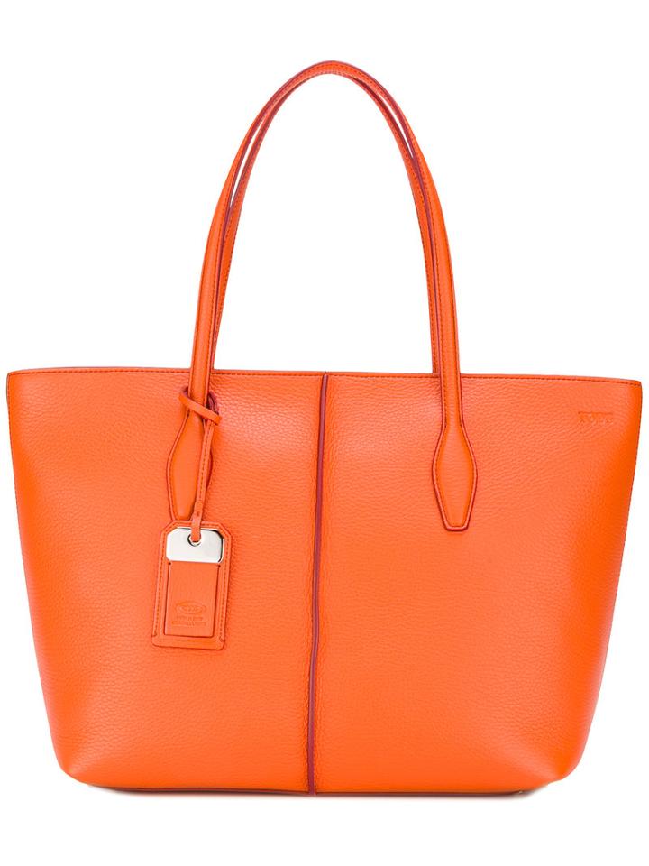 Tod's Tag Detail Tote, Women's, Yellow/orange, Calf Leather