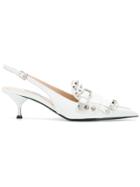 Prada Fringed Kitten Heel Pumps - White