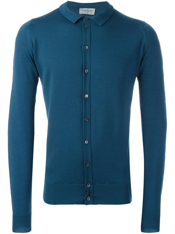 John Smedley 'parwish' Cardigan, Men's, Size: Large, Blue, Merino