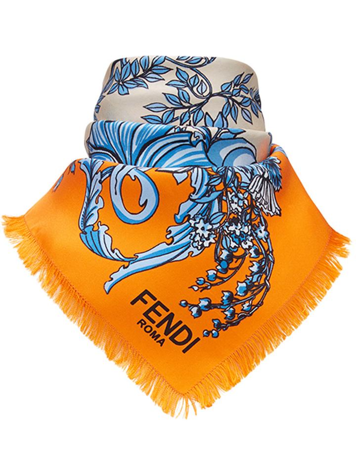 Fendi Floral Square Scarf - Yellow & Orange