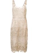 Marchesa Notte Floral Applique Midi Dress - Nude & Neutrals
