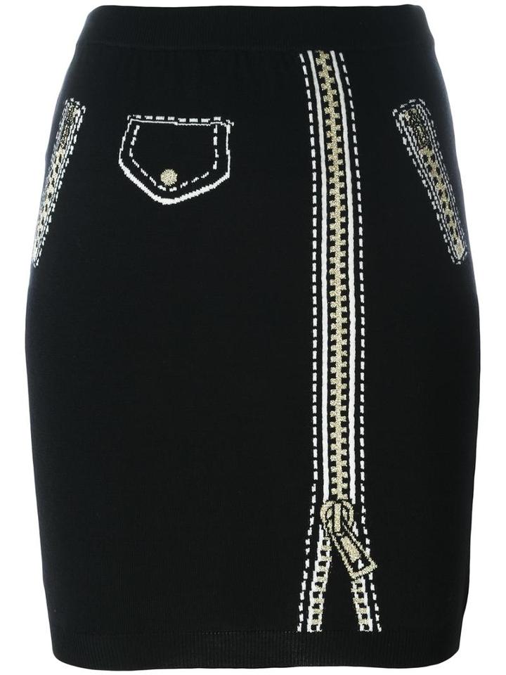 Moschino Trompe-l'oeil Skirt, Women's, Size: 42, Black, Virgin Wool/rayon/polyester