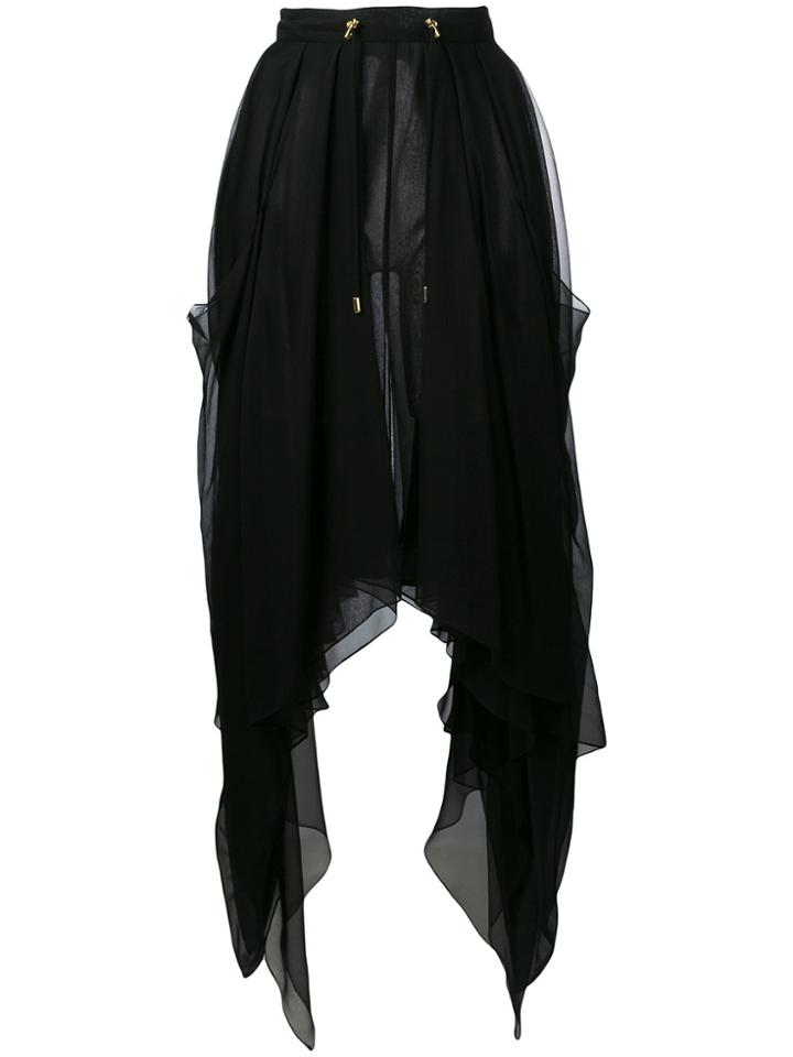 Balmain Asymmetric Sheer Skirt - Black