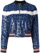 Aviù Sequined Animal Pattern Bomber Jacket, Women's, Size: 44, Blue, Acrylic/elastodiene/nylon/mohair