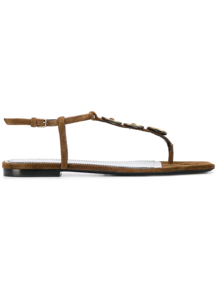 Saint Laurent Embossed Coin Detailed Sandals - Brown