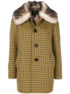 Marc Jacobs Fur Trimmed Single Breasted Coat - Yellow & Orange