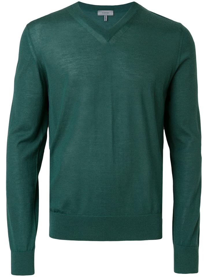 Lanvin Fine Knit V-neck Jumper - Green